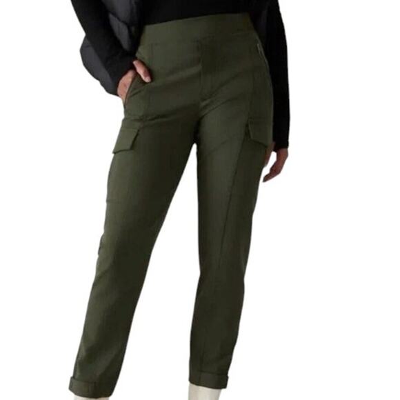 Athleta Pants - Athleta Size 12 Green High Rise Cargo Pant Utility Stretch Travel Comfort